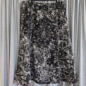 A-line midi skirt size 10 Christopher & Banks black gray paisley office business